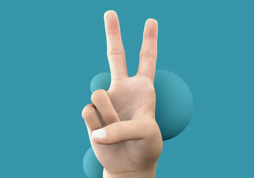 模漾网-1P-蓝色背景V手势手模型-Octane-Got it-C4D工程