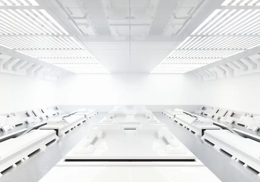 模漾网-1P-灰白色未来科幻风格室内空间场景-Octane-Clay Room-C4D工程