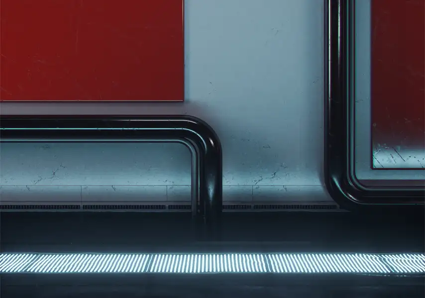 模漾网-1P-红色浅蓝色墙面不锈钢管道-Octane-Flooded-C4D工程