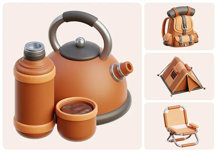 模漾网-15P-户外卡通野营营地装备-模型集合