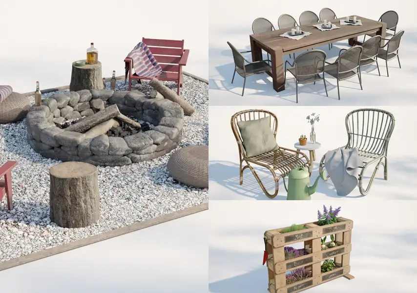 模漾网-28P-户外休闲-露营营地食物摆施-模型集合