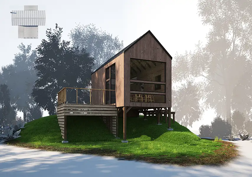 模漾网-1P-欧式别墅-木屋别墅木屋建筑模型-05 wooden villa