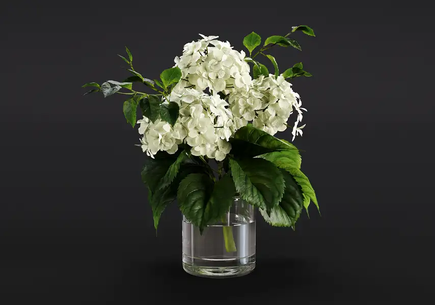 模漾网-1P-白色绣球花玻璃容器室内盆景-模型