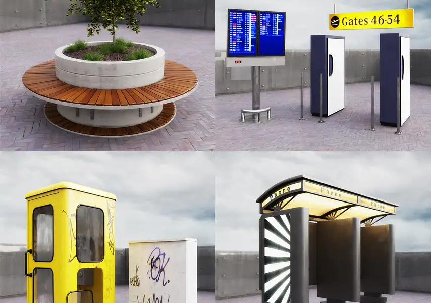 模漾网-60P-商业空间站台公共服务设施美陈导视户外广告牌设施-模型合集