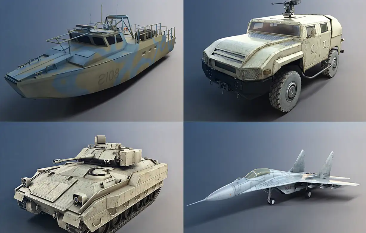 模漾网-30P-自行火炮营帐火箭炮舰艇拒马坦克战斗机运兵车运输车卡车无人机雷达军事装备-模型合集