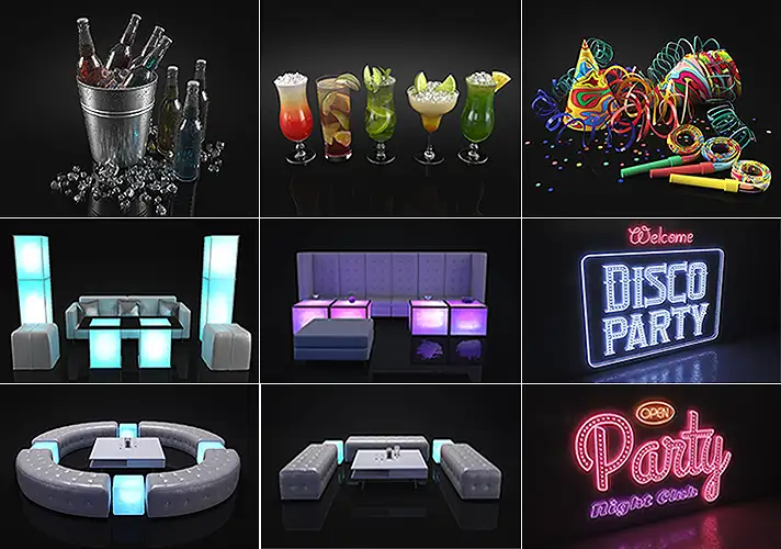模漾网-32P-酒吧KTV聚会包厢霓虹灯冰镇啤酒鸡尾酒饮料节日道具气球-模型合集