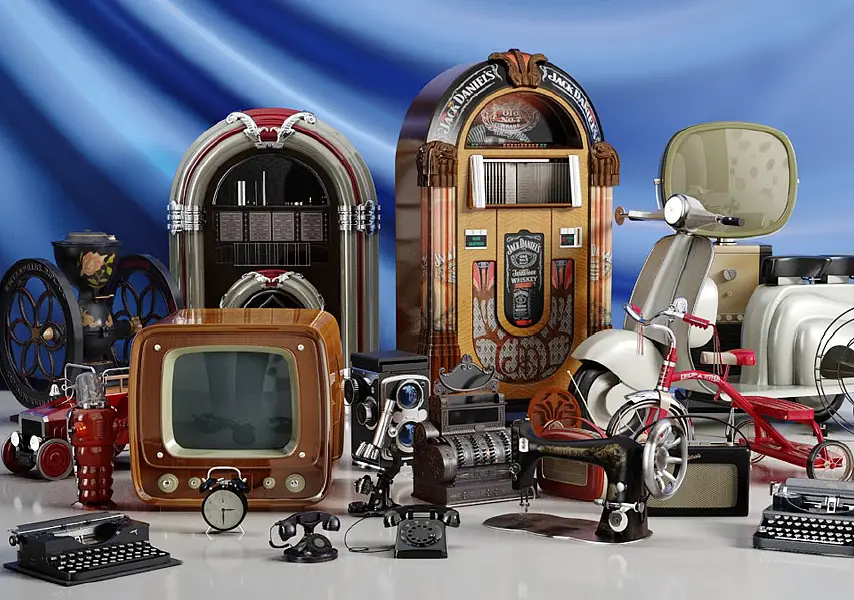 模漾网-50P-怀旧自行车钟表风扇收音机打字机缝纫机电视机-模型合集