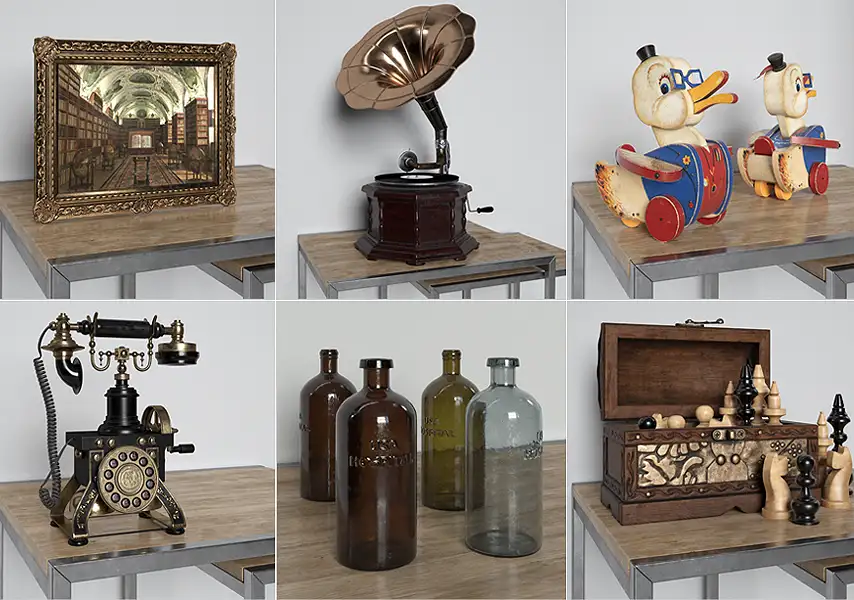 模漾网-32P-情怀摆设艺术沙龙摆件旧玩具复古道具留声机-模型合集