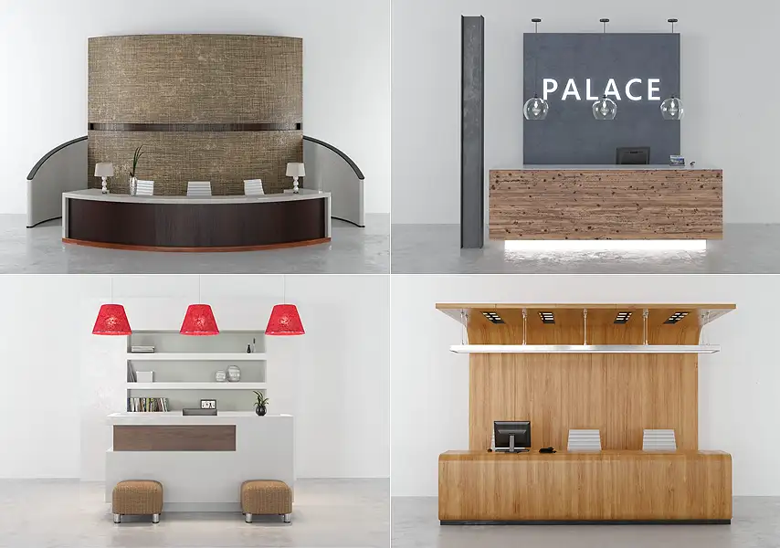 模漾网-52P-商务空间前台导视台室内场景接待台-模型合集