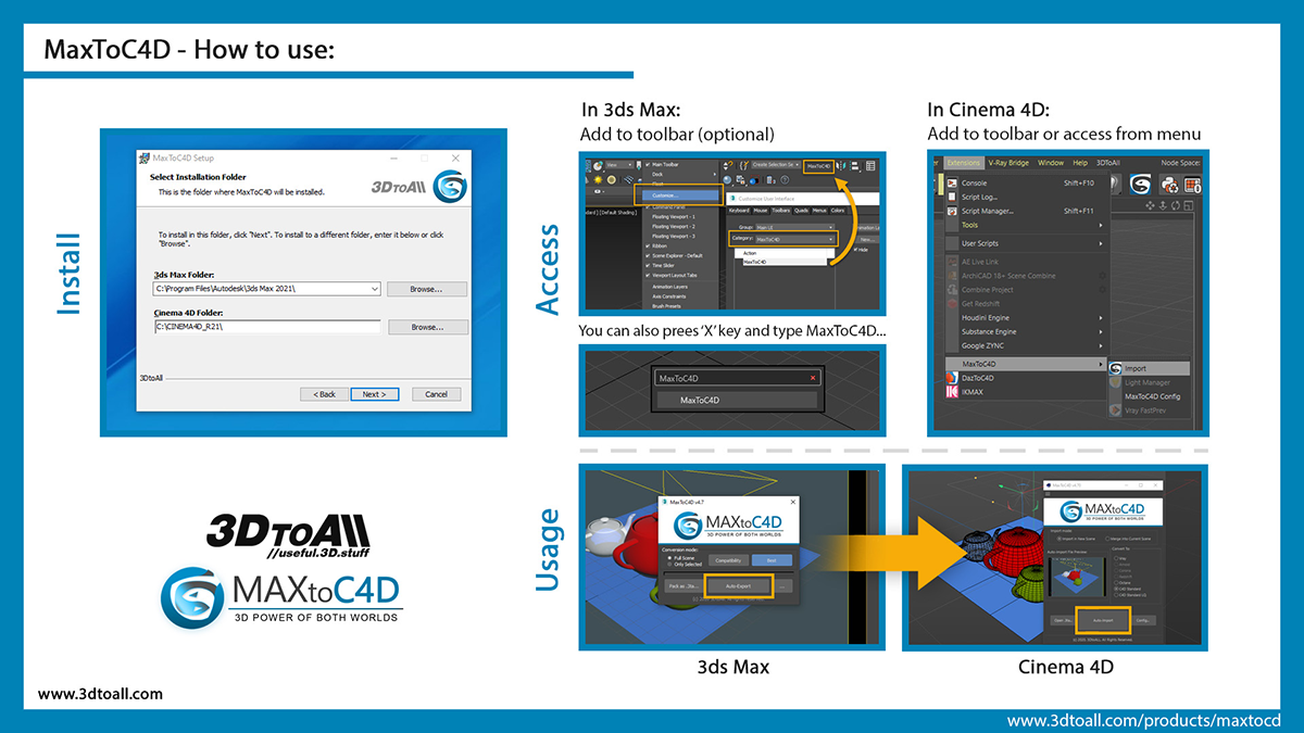 模漾网-C4D插件-3DS MAX 模型导入C4D插件 MaxToC4D_v4.5 R15-R21 WIN