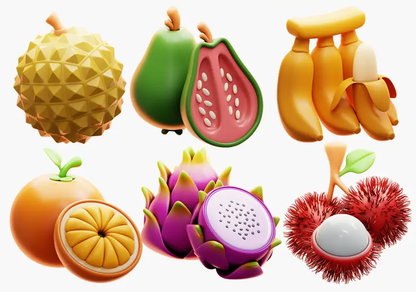 模漾网-20P-3D卡通图标水果模型-Fruit 3D Icon Pack