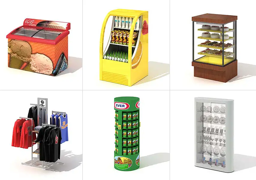 模漾网-70P-超市货架冰箱衣服架书架展示柜-模型合集