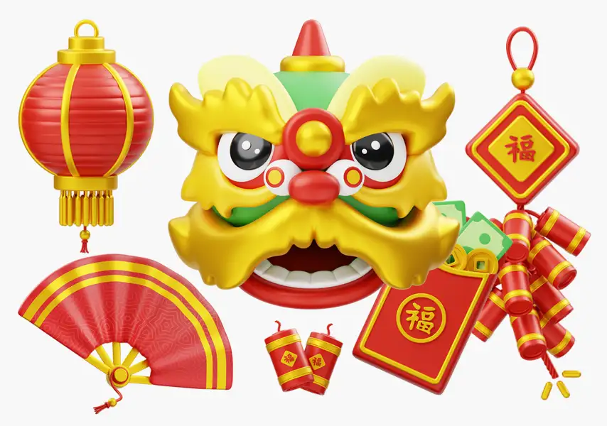 模漾网-12P-中国年春节国风元素-3D模型-3D Icon Pack