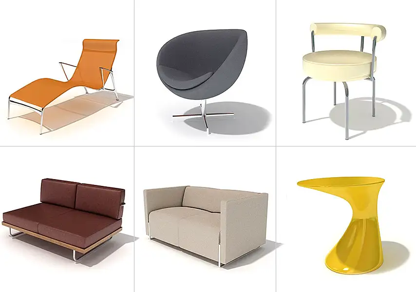 模漾网-100P-室内凳子沙发床椅真皮布艺沙发桌椅-模型合集