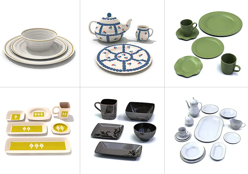 模漾网-78P-茶具组合陶瓷碗碟杯具餐具盘碗组合-模型合集