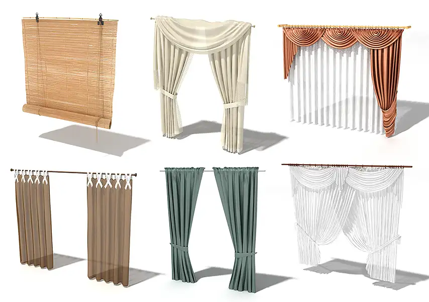模漾网-70P-家居布艺窗帘窗纱罗马杆窗帘纱帘帷幔布帘遮光帘-模型合集