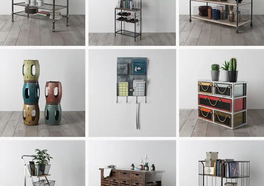 模漾网-36P-储物搁架餐车置物架-模型合集