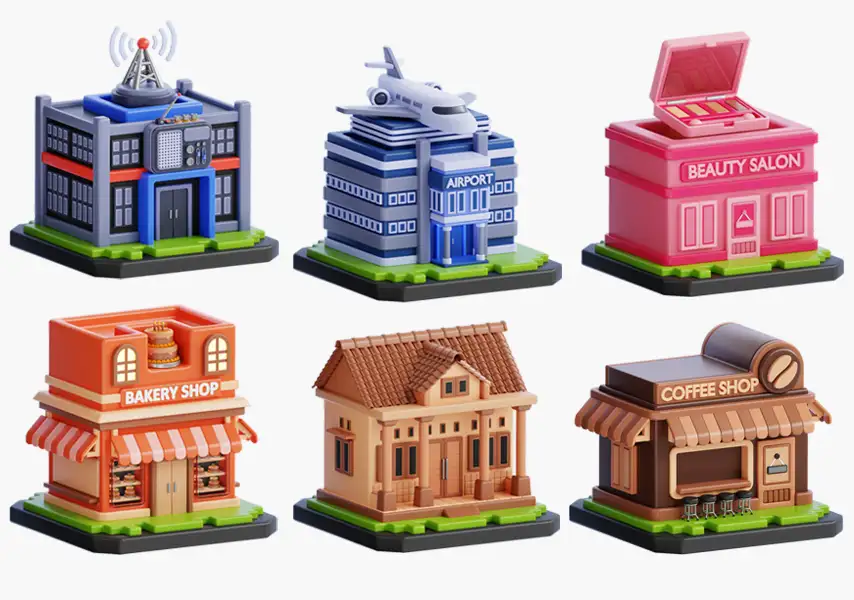 模漾网-20P-建筑卡通房子图标-模型合集