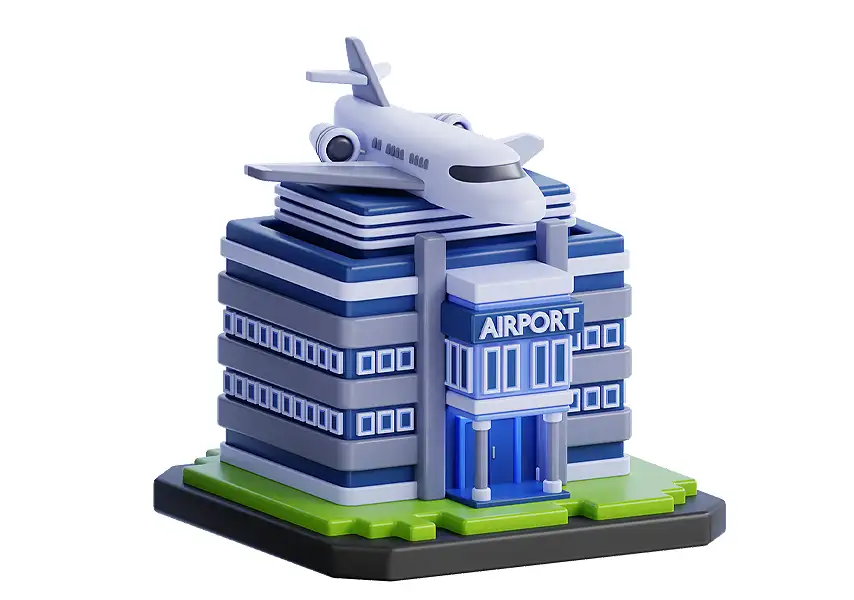 模漾网-1P-卡通建筑图标-飞机航站-模型-Airport-Building