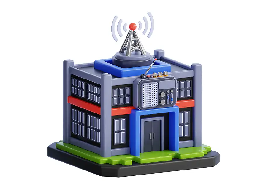 模漾网-1P-卡通建筑图标-调频广播演播室-模型-Radio FM studio-Building