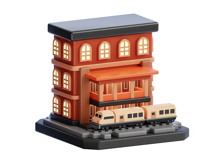 模漾网-1P-卡通建筑图标-火车站-模型-Train station-Building