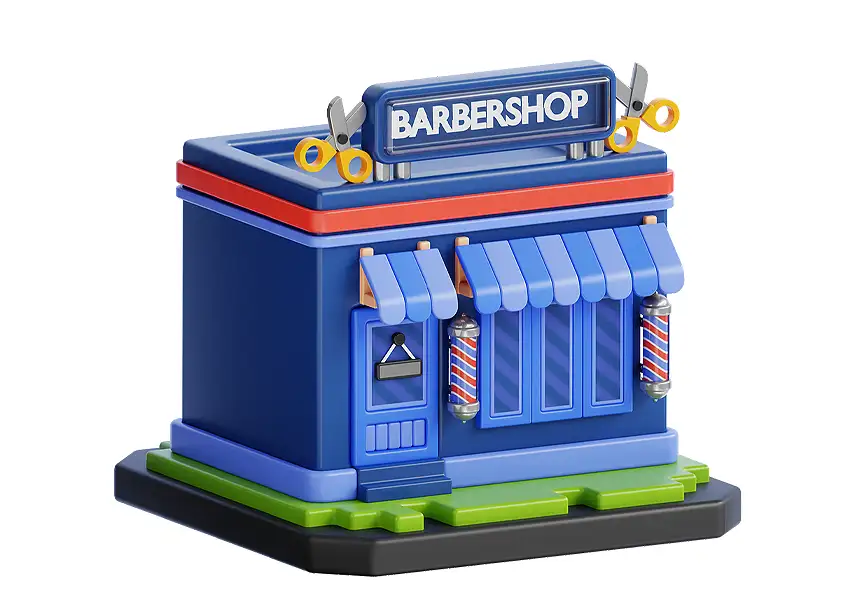 模漾网-1P-卡通建筑图标-理发店-模型-Barber shop-Building