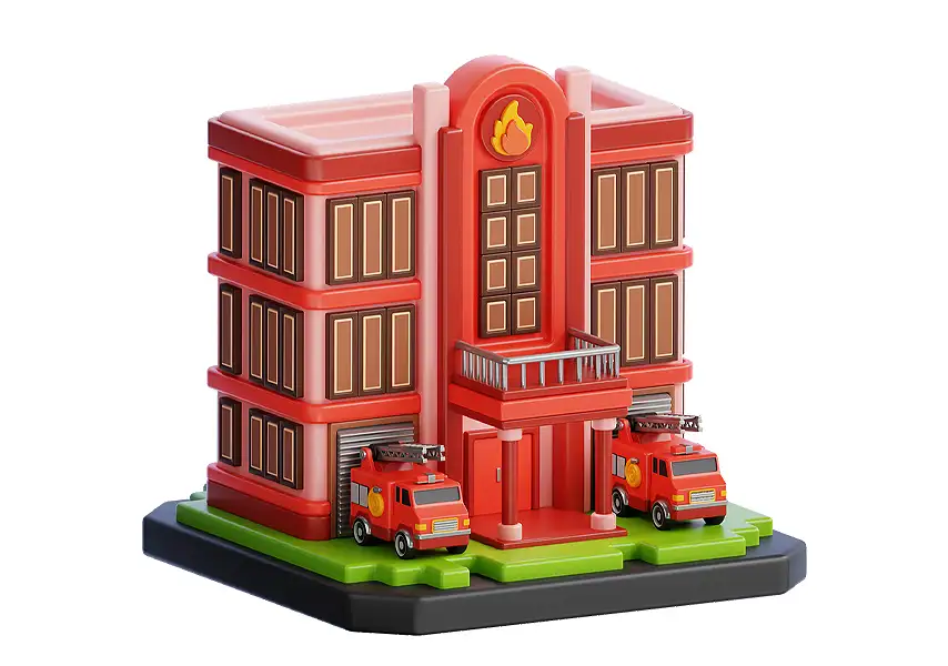 模漾网-1P-卡通建筑图标-消防大楼-模型-Fire station-Building