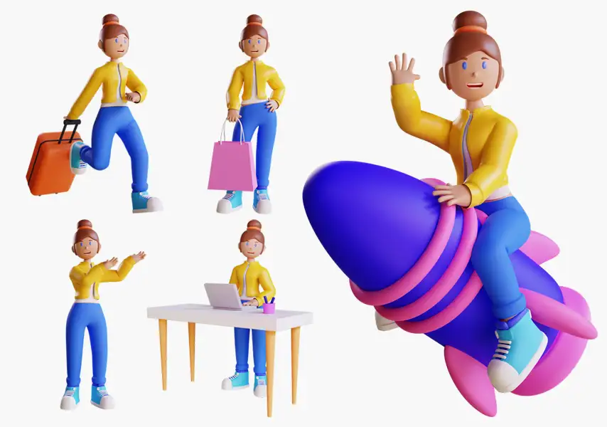 模漾网-13P-女孩生活场景姿态-骨骼动作绑定-模型合集-Characters