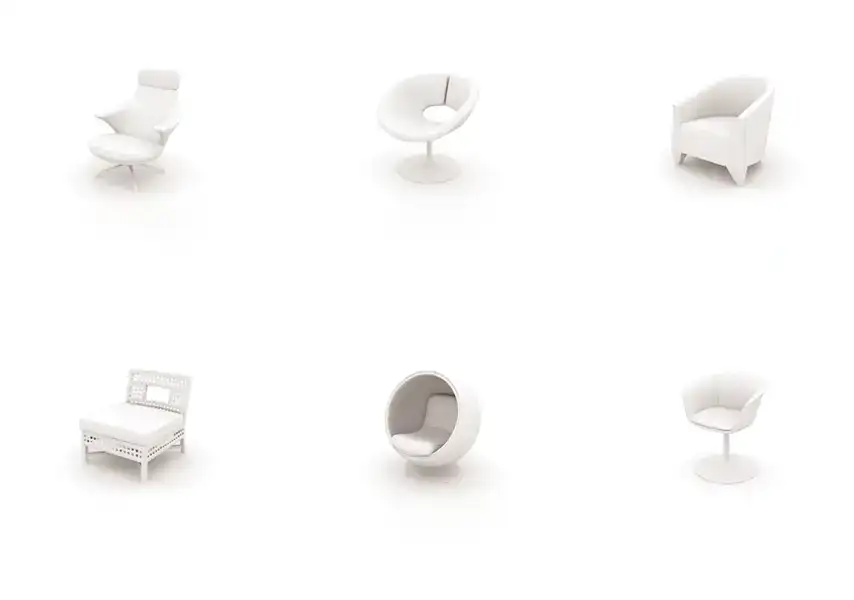 模漾网-115P-沙发茶几桌子椅子床凳子-白模-模型合集