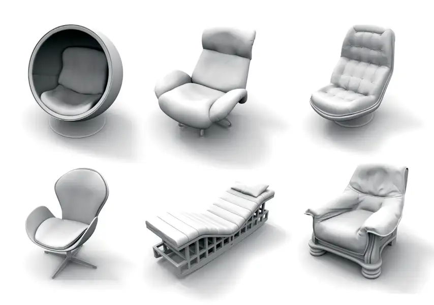 模漾网-43P-沙发椅子躺椅吊椅-白模-模型合集
