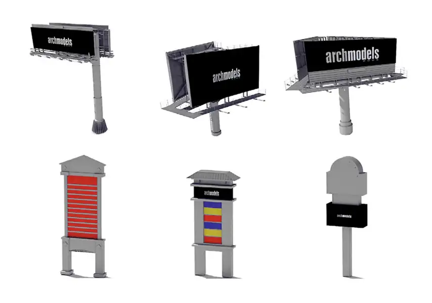 模漾网-115P-户外广告牌消防栓路灯路障公园椅城市设施-模型合集