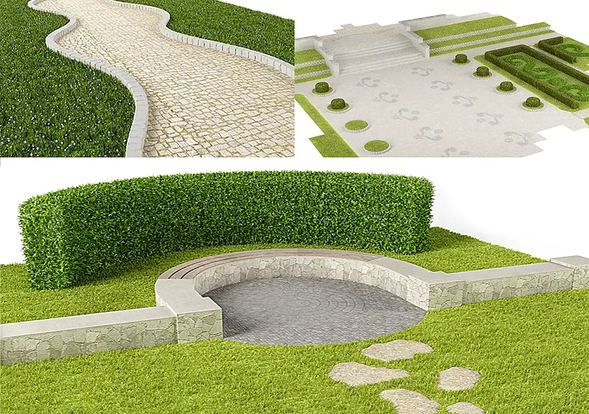 模漾网-42P-草坪草地路面台阶墙砖跑道大理石石子路花园-模型合集