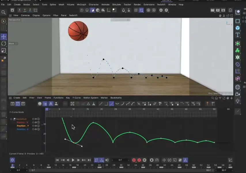 模漾网-Cinema 4D官方教程-如何断开动画F曲线上的切线？