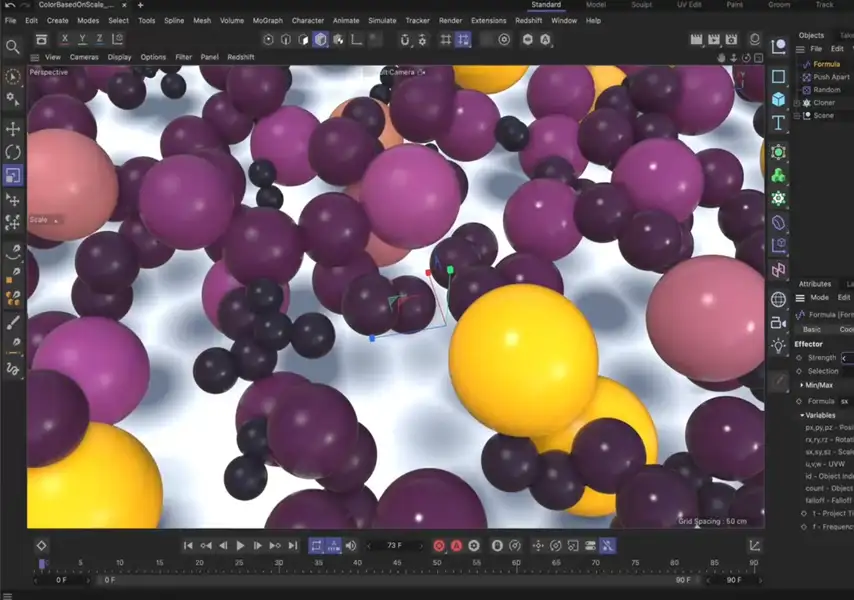 模漾网-Cinema 4D官方教程-如何根据在 Cinema 4D 中的大小为 MoGraph 克隆着色？