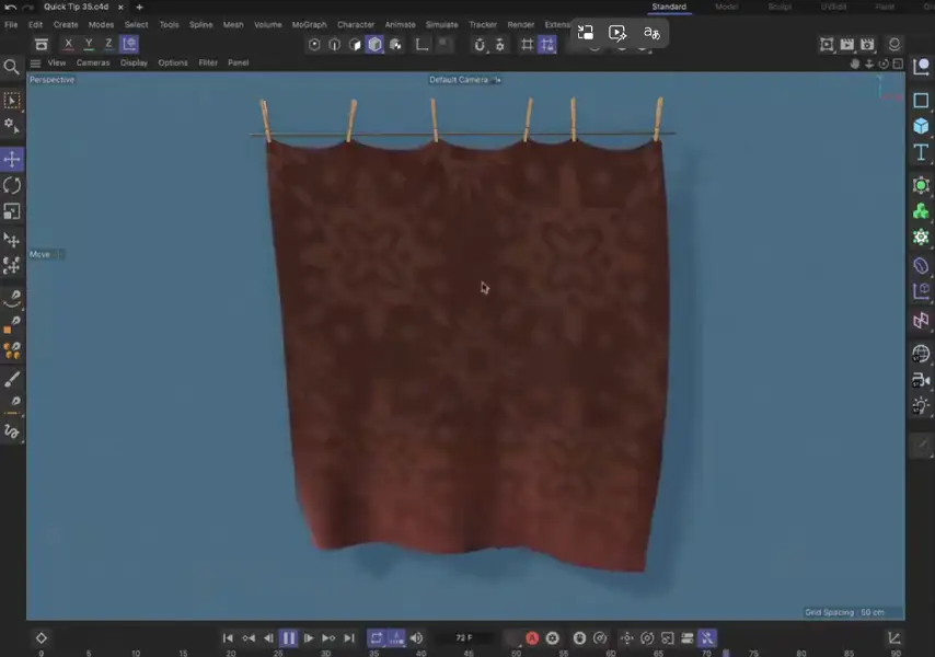 模漾网-Cinema 4D官方教程-如何避免在 Cinema 4D中悬挂织物被拉到一边?