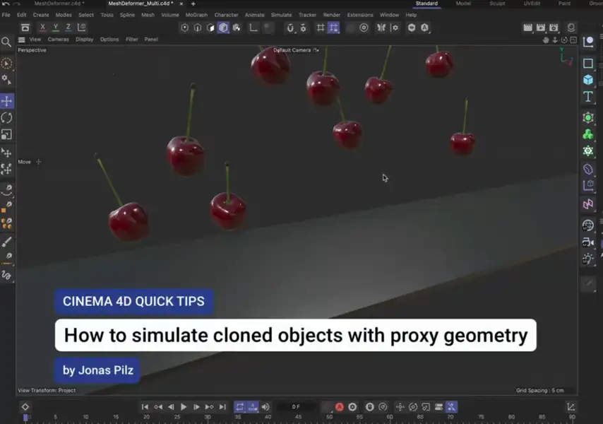 模漾网-Cinema 4D官方教程-如何在Cinema 4D中模拟具有代理几何形状的克隆对象？