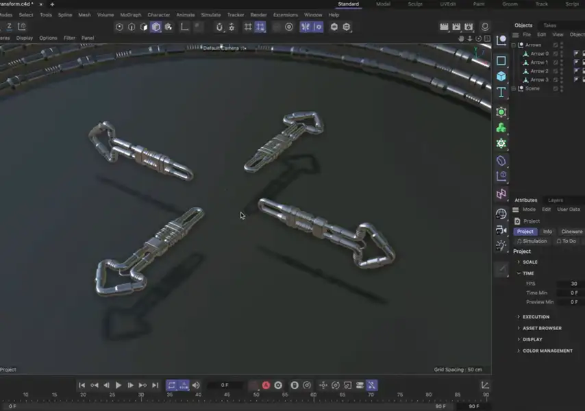 模漾网-Cinema 4D官方教程-如何在Cinema 4D的移动旋转和缩放工具中使用对象变换?