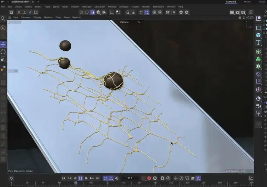 模漾网-Cinema 4D官方教程-如何使模拟对象粘附在Cinema 4D中的其他对象上？