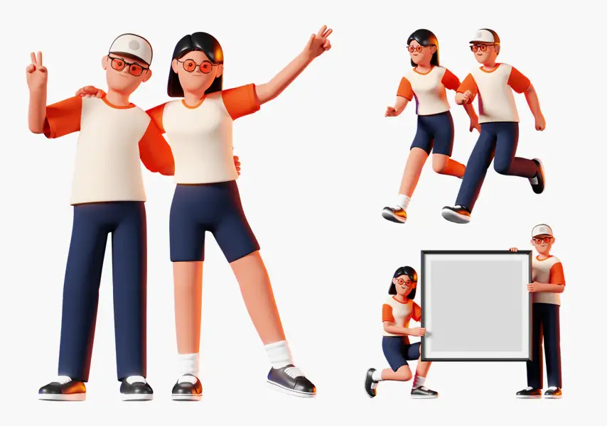 模漾网-10P-会议团建男孩女孩小团队3D角色-模型合集-3D Icon Pack