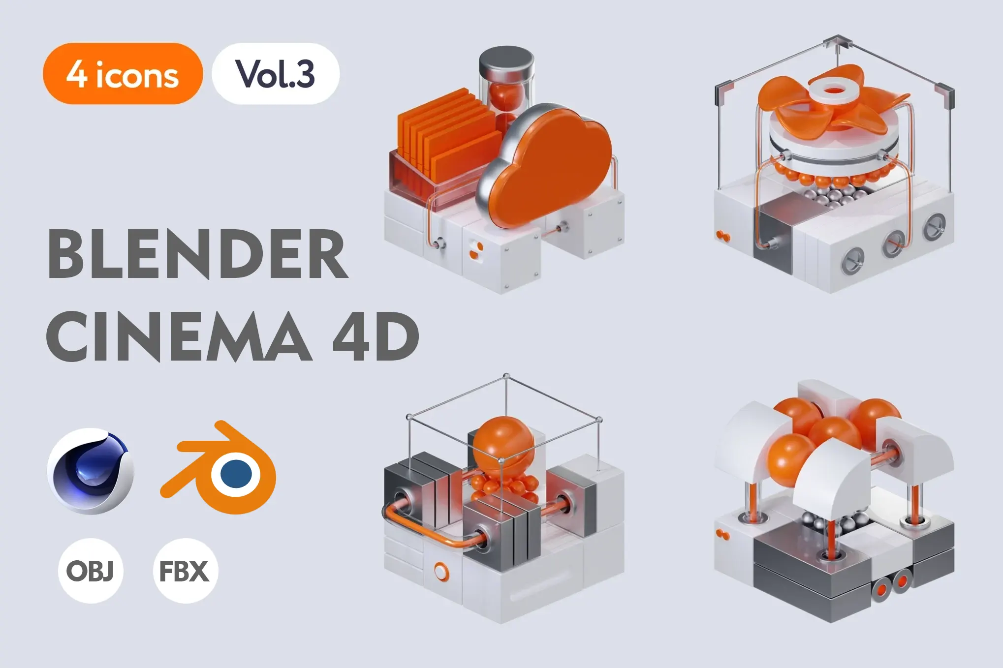 模漾网-4P-技术符号三维几何造型美感细节配色UI-3D Technology-模型合集-Vol.3