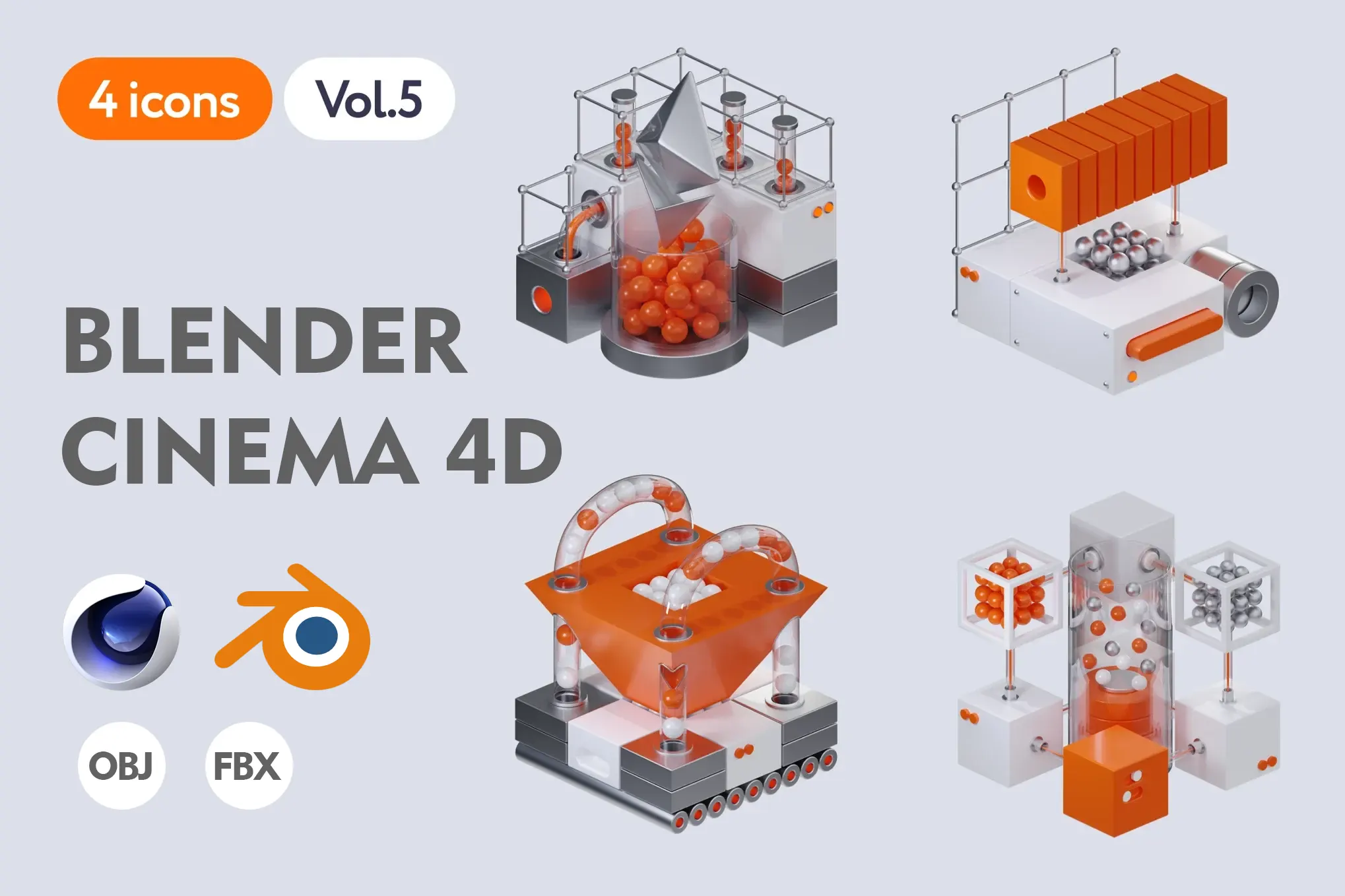 模漾网-4P-技术符号三维几何造型美感细节配色UI-3D Technology-模型合集-Vol.5