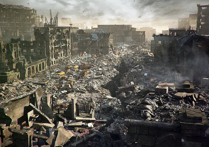 模漾网-108P-游戏电影特效场景废墟倒塌楼房废弃楼毁坏汽车飞机破损城市建筑残骸土堆石头-模型合集