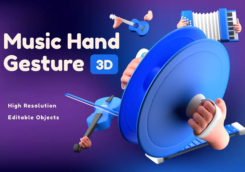 模漾网-10P-音乐乐器手卡通模型合集-Music Hand-Vol.01