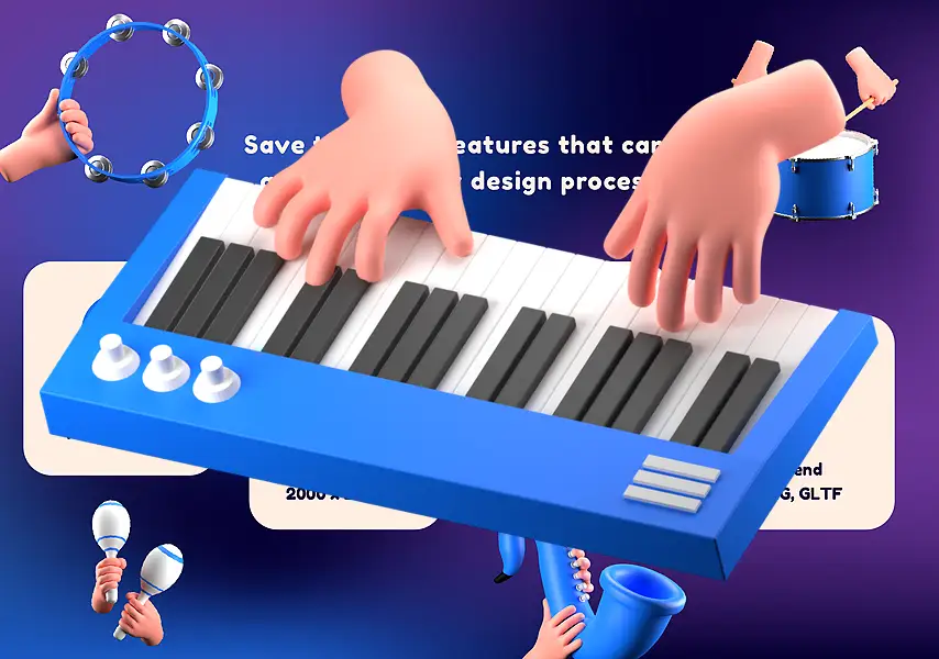 模漾网-10P-音乐乐器手卡通模型合集-Music Hand-Vol.02