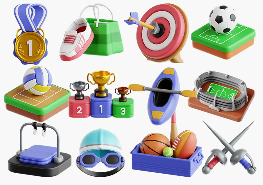 模漾网-30P-体育赛事3D图标包-模型合集-Sport 3D Icon Pack