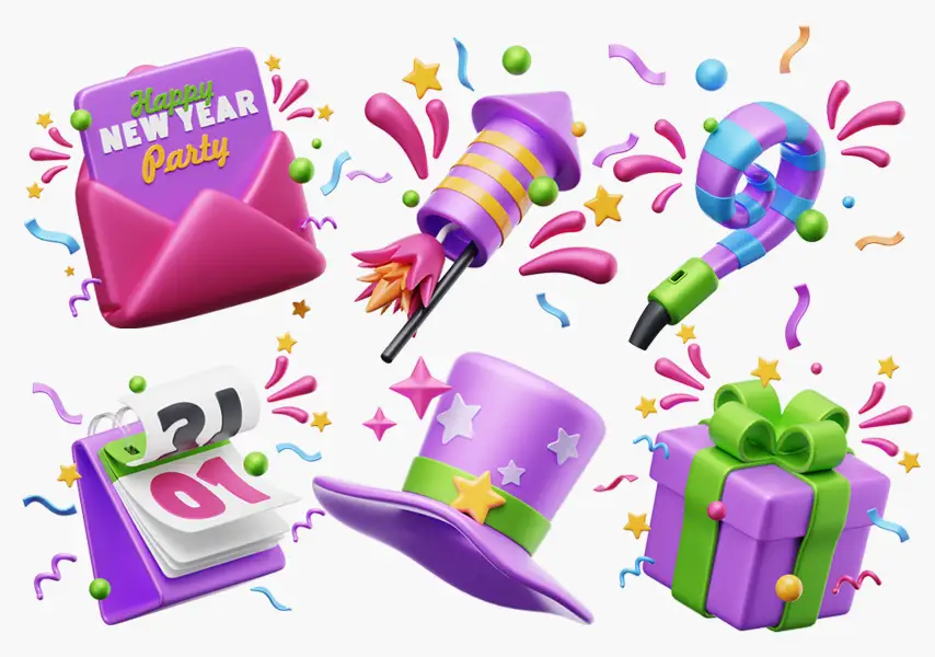 模漾网-16P-新年喜庆3D图标-模型合集