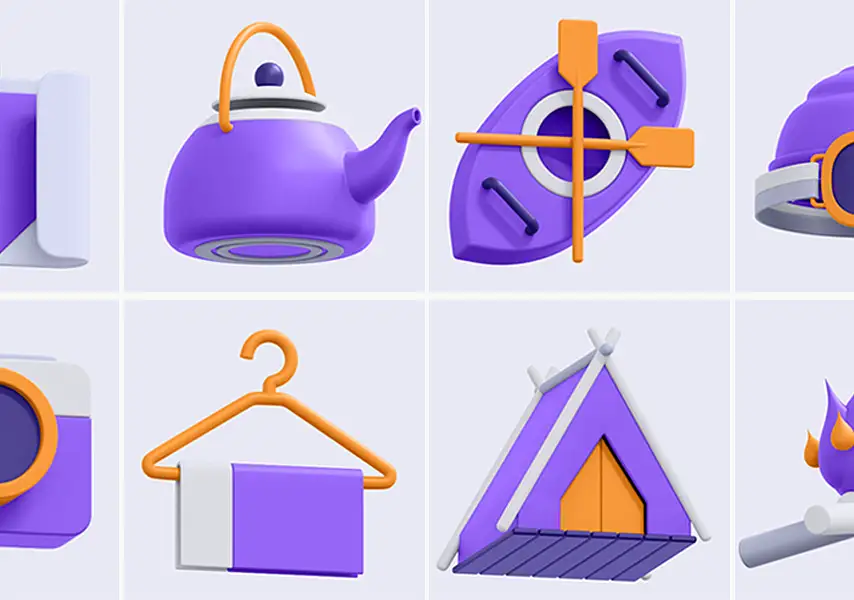 模漾网-30P-篝火露营帐篷旅行野营野外活动图标-模型合集-3D Icon Pack