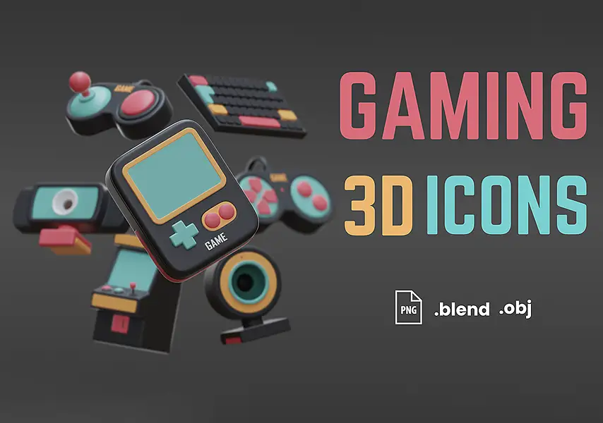 模漾网-14P-游戏设备卡通图标-模型合集–3D Icon Pack