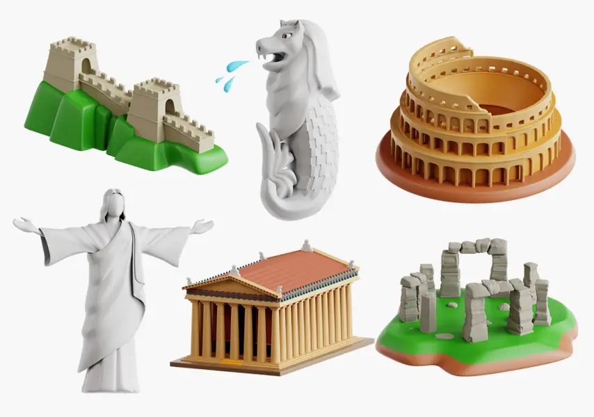 模漾网-20P-世界名胜-旅行地-古迹历史遗产旅行标识-3D Icon Pack