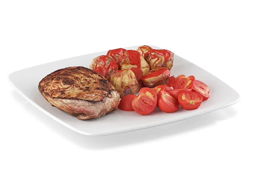 模漾网-1P-牛排薯条西红柿番茄食物-C4D模型-Octane